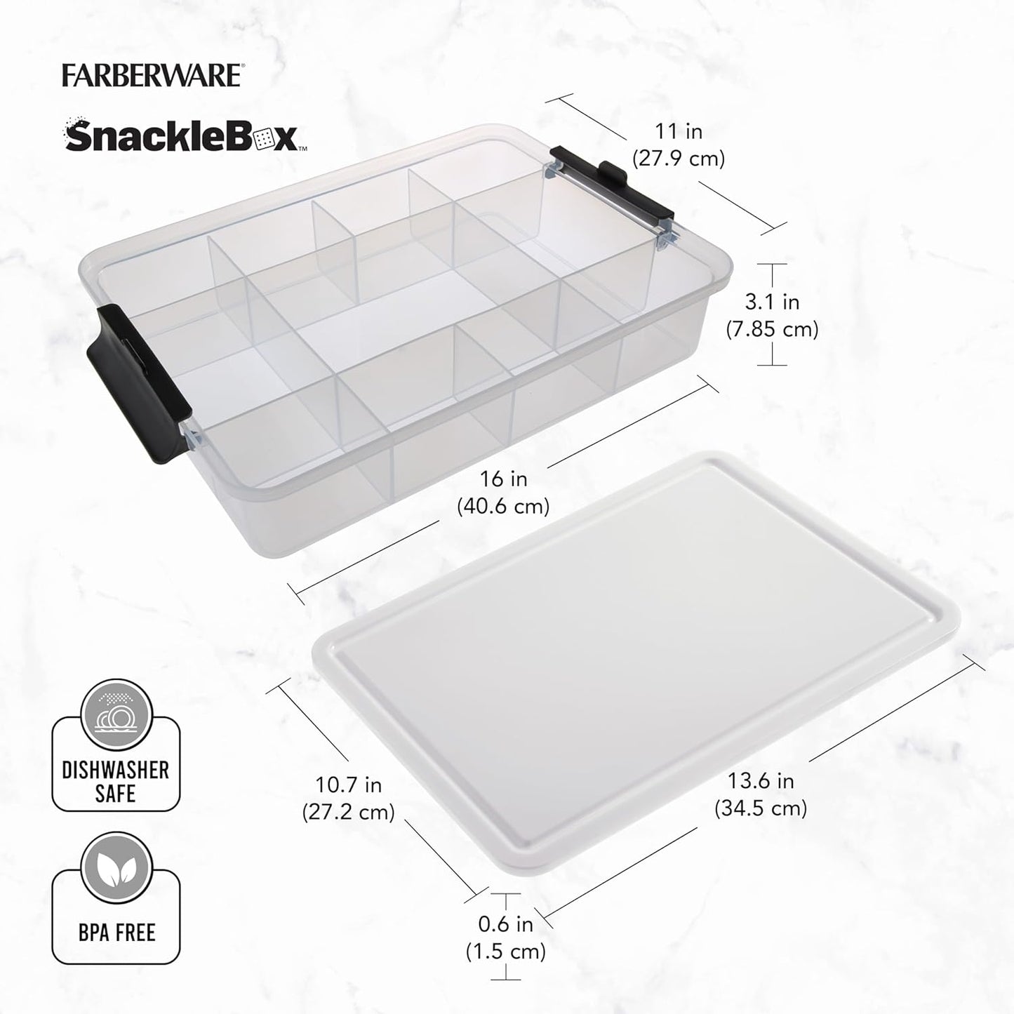 Farberware Build Snacklebox Serving Tray with Locking Bamboo Cutting Board Lid, Portable Storage Container with Compartments for Charcuterie, and More, Natural