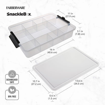 Farberware Build Snacklebox Serving Tray with Locking Bamboo Cutting Board Lid, Portable Storage Container with Compartments for Charcuterie, and More, Natural