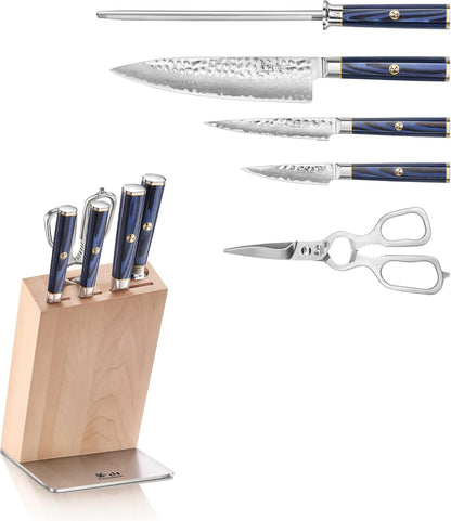 Cangshan KITA Series 12-Piece Knife Block Set, HUA Ash Wood Block, 501790 (Blue, 12pc)