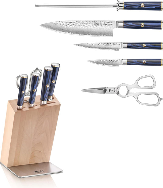 Cangshan KITA Series 12-Piece Knife Block Set, HUA Ash Wood Block, 501790 (Blue, 12pc)