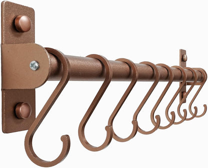 Dseap Kitchen Utensil Holder Hanger, Pot and Pan Rack Wall Mounted, Kitchen Rail with 8 Hooks for Hanging Cooking Utensils, Mugs, Spoons, Wall Mounted, Silver