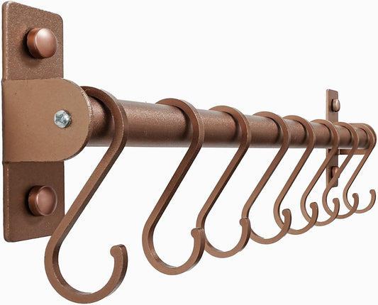 Dseap Kitchen Utensil Holder Hanger, Pot and Pan Rack Wall Mounted, Kitchen Rail with 8 Hooks for Hanging Cooking Utensils, Mugs, Spoons, Wall Mounted, Silver