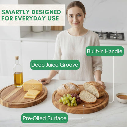 End Grain Acacia Wood Cutting Boards for Kitchen, 1.5 in Thick Butcher Block Construction for Stability, 15 x 10 in Medium Cutting Boards with Gift Box, Juice Groove and Handle