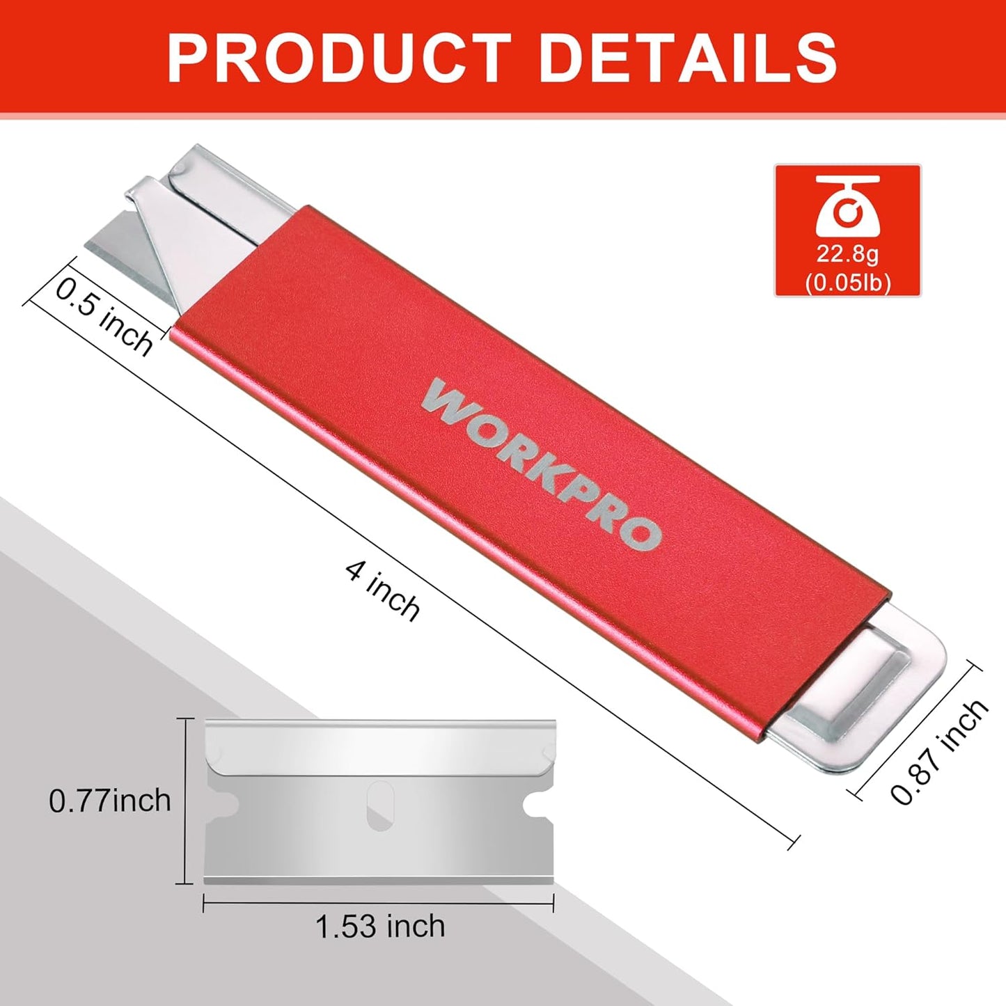 WORKPRO 12-Pack Box Cutter Retractable - Utility Knife with Single Edge Razor Blade - Razor Knife Box Opener Cardboard Cutter with Metal Sheathes- Extra 12-Pack Razor Blades for Replacement - Red