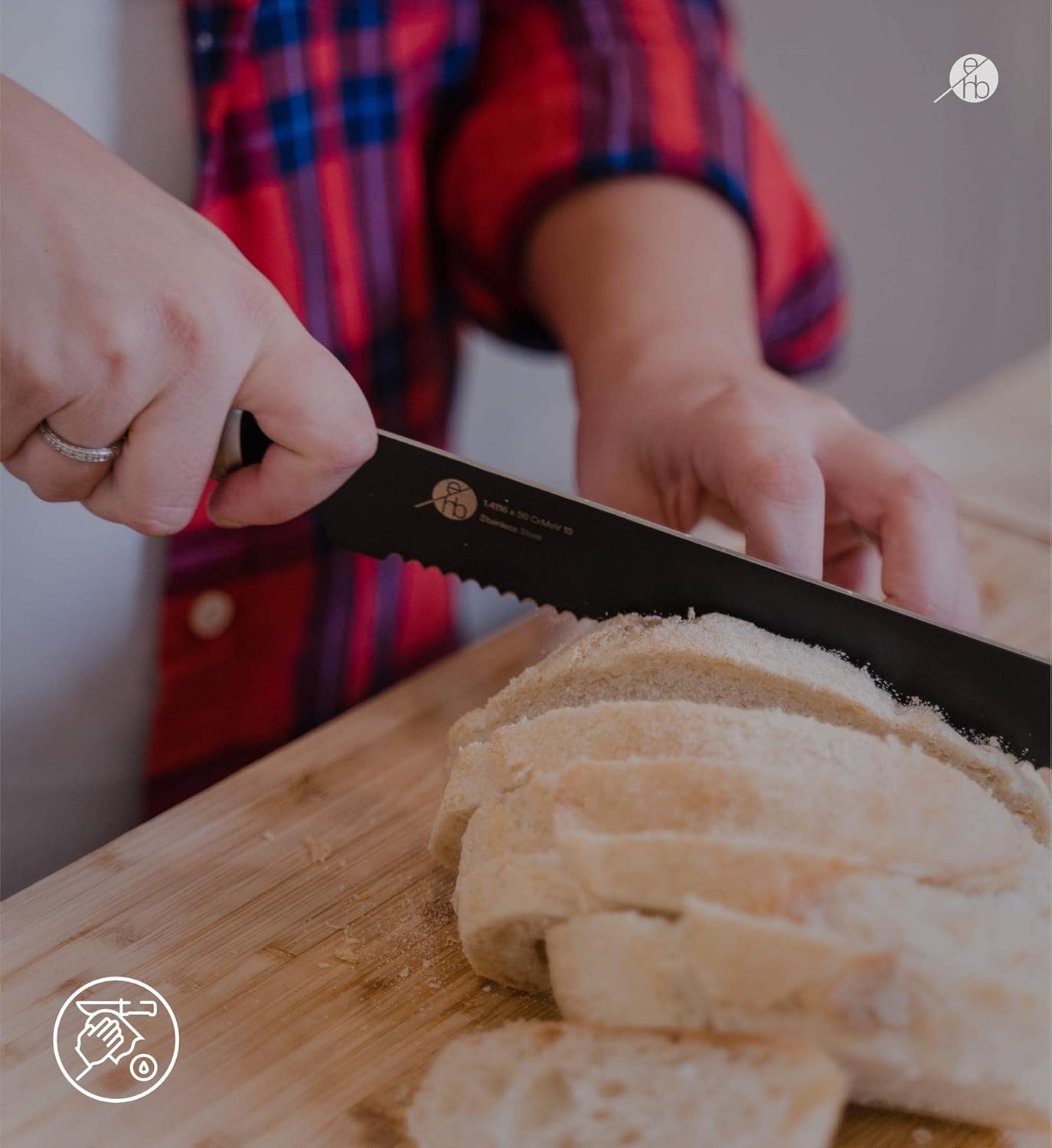 Everdure German Steel Professional Bread Knife, 10.55 Inch Serrated Edge Blade, Titanium Coated Blade with Pakka Wood Handle, Perfect Kitchen Knife for Slicing Bread Loaves, Bagels, Cake, and More
