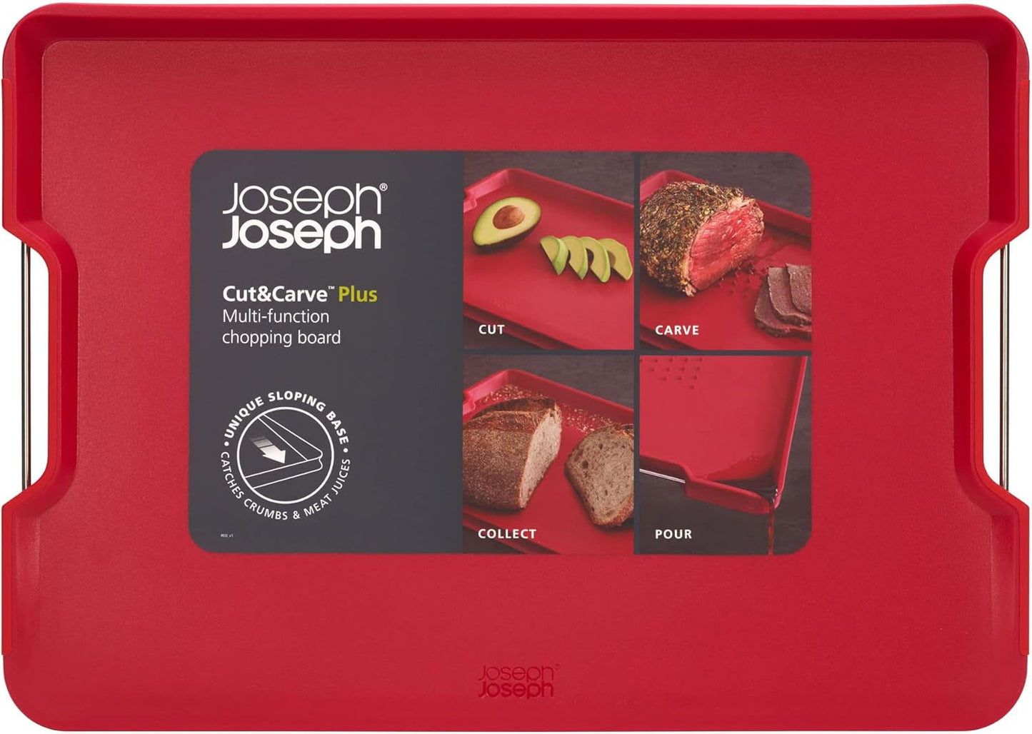 Joseph Joseph Cut&Carve Plus - Non-Slip, Multi-Function, Double-Sided Cutting Board for Food Preparation and Carving- Dishwasher Safe, Large – Black