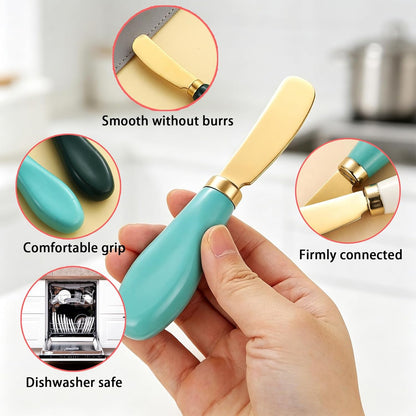 6PCS Gold Butter Spreader Knives, Stainless Steel Butter Knife with Porcelain Handle, Kitchen Tool for Cheese, Jam
