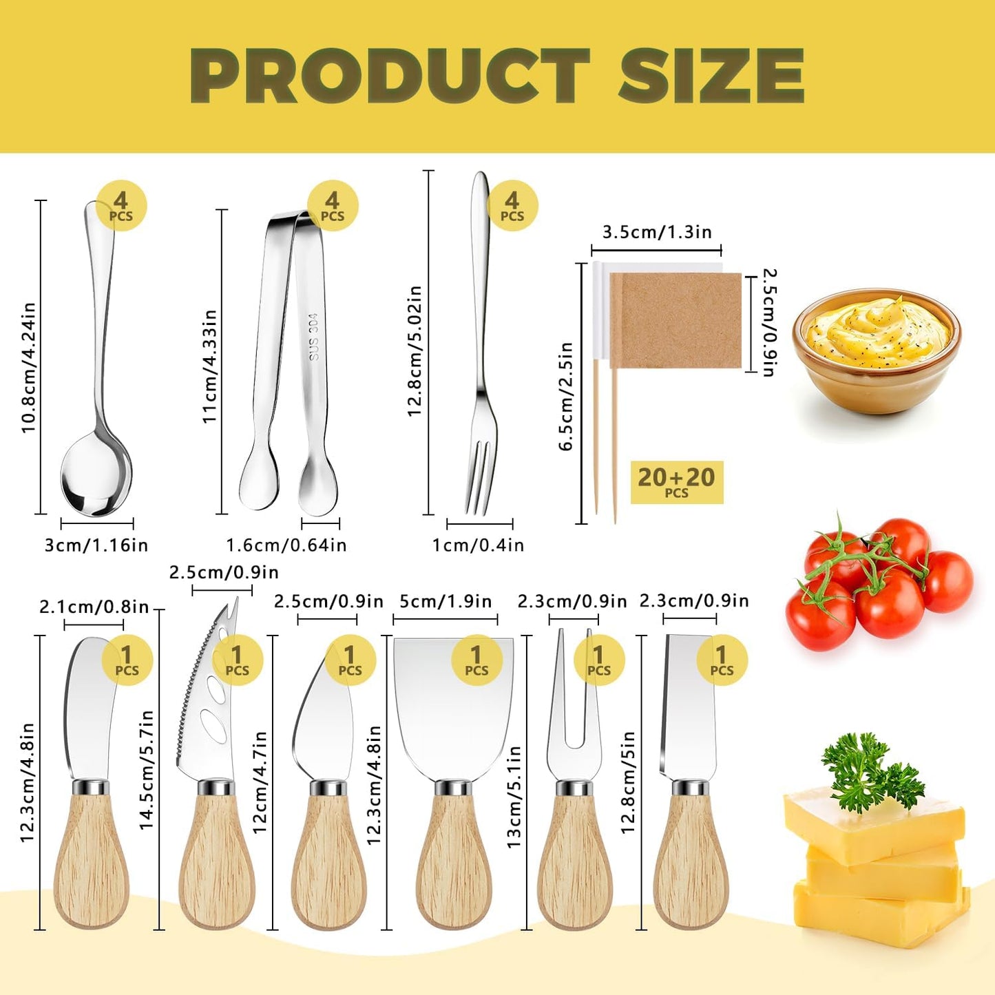 Charcuterie Boards Accessories Gold Charcuterie Utensils Cheese Butter Spreader Knife Set with Wooden Handles Small Serving Tongs Mini Forks and Spoons Flags Toothpick for Party Platter Appetizers