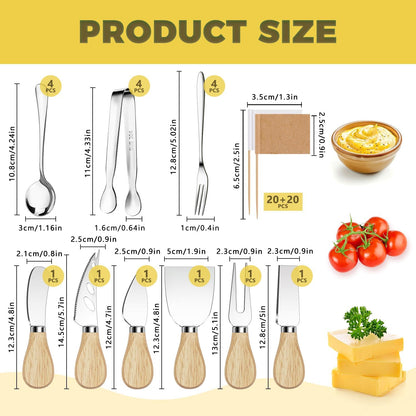 Charcuterie Boards Accessories Gold Charcuterie Utensils Cheese Butter Spreader Knife Set with Wooden Handles Small Serving Tongs Mini Forks and Spoons Flags Toothpick for Party Platter Appetizers