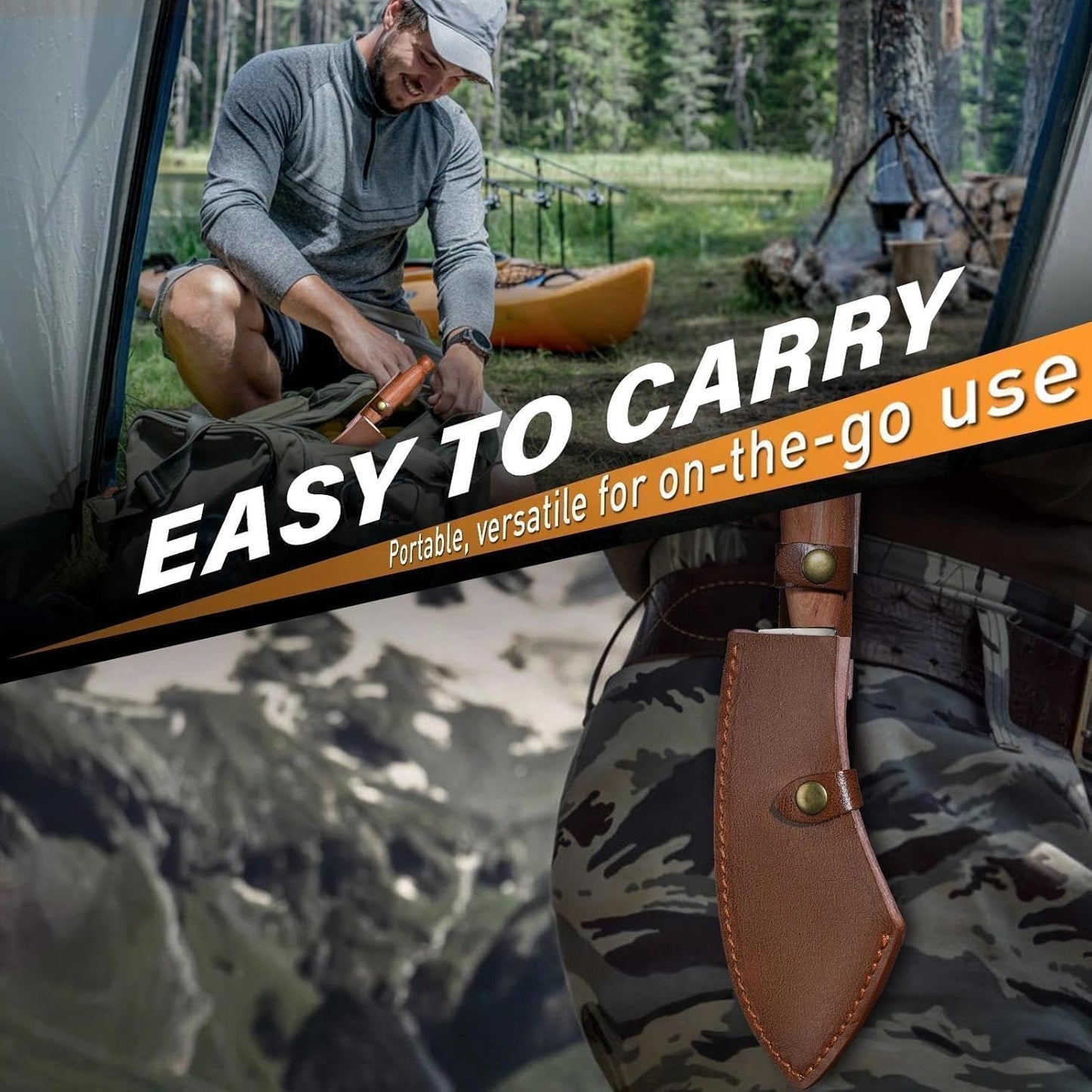 MEN WITH THE POT Meat Cleaver Knife, Hand Forged Ultra Sharp Stainless Steel Butcher Knife with Sheath, Multipurpose Chef Knife for Kitchen Outdoor Cooking Camping BBQ, Gift for Man Women