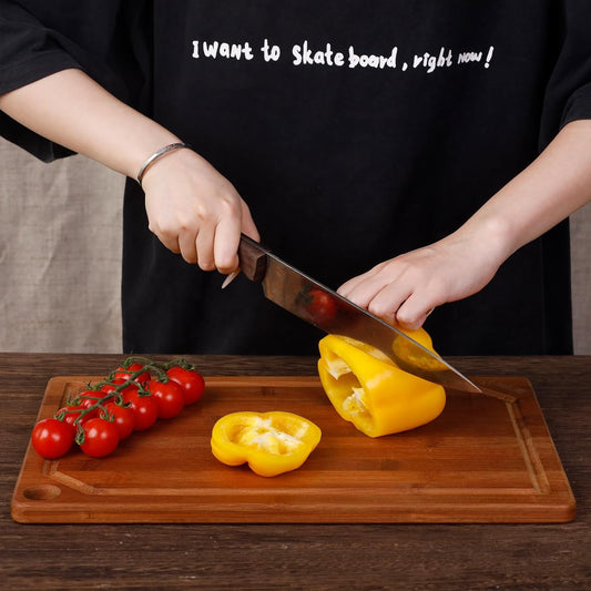 Bamboo 1" Thick Cutting Boards for Kitchen, Large Deep-carbon Charcuterie Board with Deep Juice Grooves & Built-in Handles for Countertop, Ideal for Meat, Vegetables and Fruits 17" x 12"