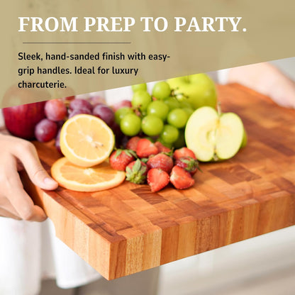 SHUMARU Mahogany End Grain Cutting Board, 17×13×1.6 in – Handmade Butcher Block, Knife-Friendly, Juice Groove, Non-Slip Feet
