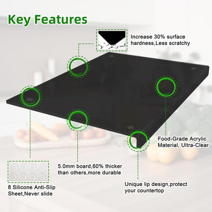 SWSKR Acrylic Cutting Board with Counter Lip,17.5"x13.5" Clear Cutting Board for Kitchen Countertop,Non-Slip,60% Thicker,Perfect for Bread,Meat,Veggies & More,Great Kitchen Essential Gadgets & Decor