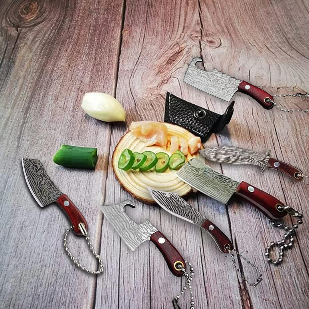 Damascus Pocket Knife Set Mini Chef Tiny Cleaver for Package Opener Box Cutter - of 4