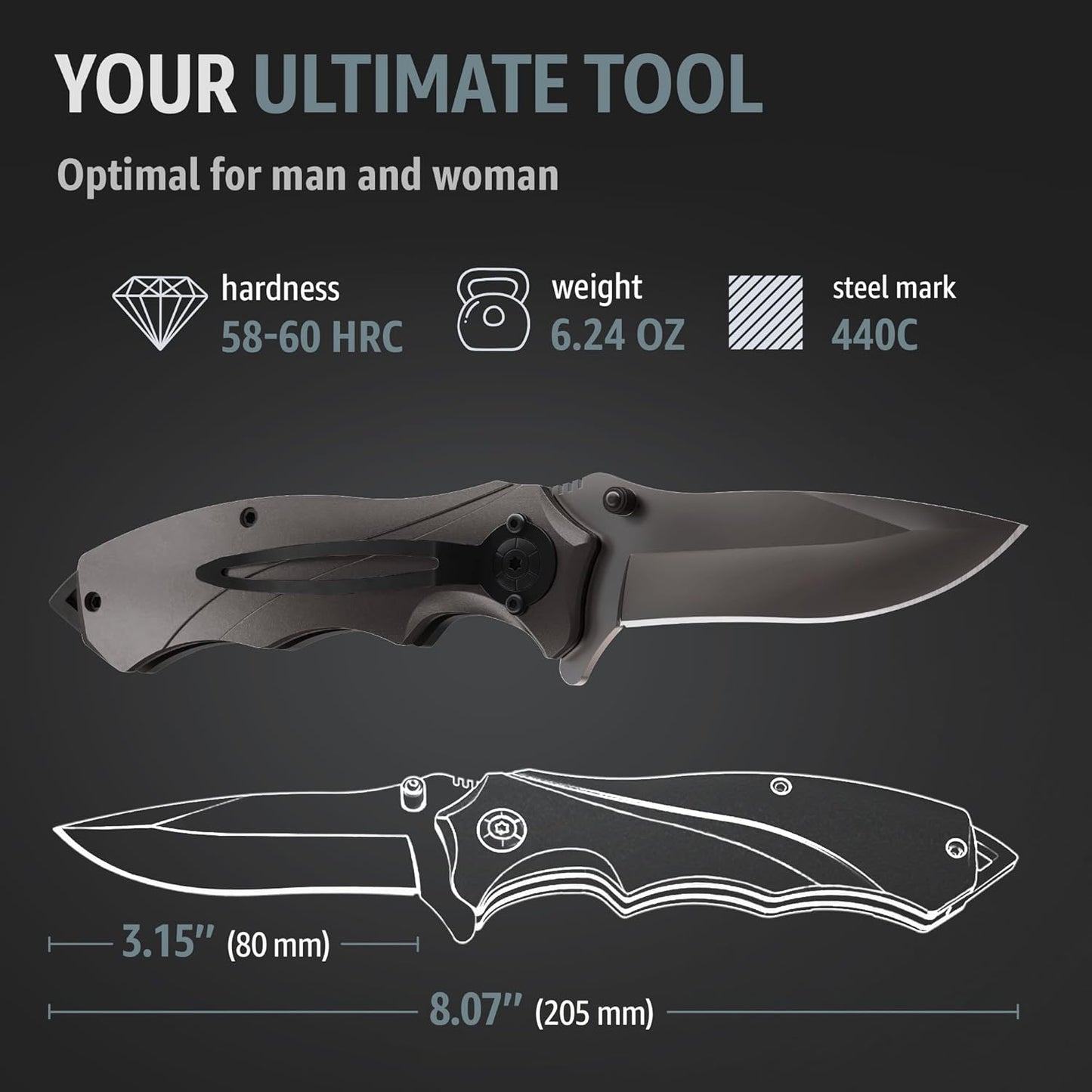 Pocket Knife for Men - Tactical Gear with Glass Breaker and Pocket Clip - Sharp Folding Knives for EDC, Outdoor Cooking, Cutting Cake - Kitchen Utensils & Gadgets - Gifts for Husband, Dad 6495 B