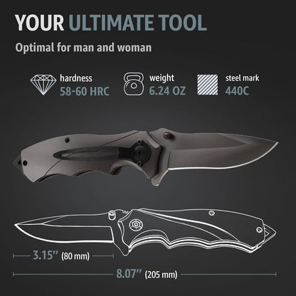 Pocket Knife for Men - Tactical Gear with Glass Breaker and Pocket Clip - Sharp Folding Knives for EDC, Outdoor Cooking, Cutting Cake - Kitchen Utensils & Gadgets - Gifts for Husband, Dad 6495 B