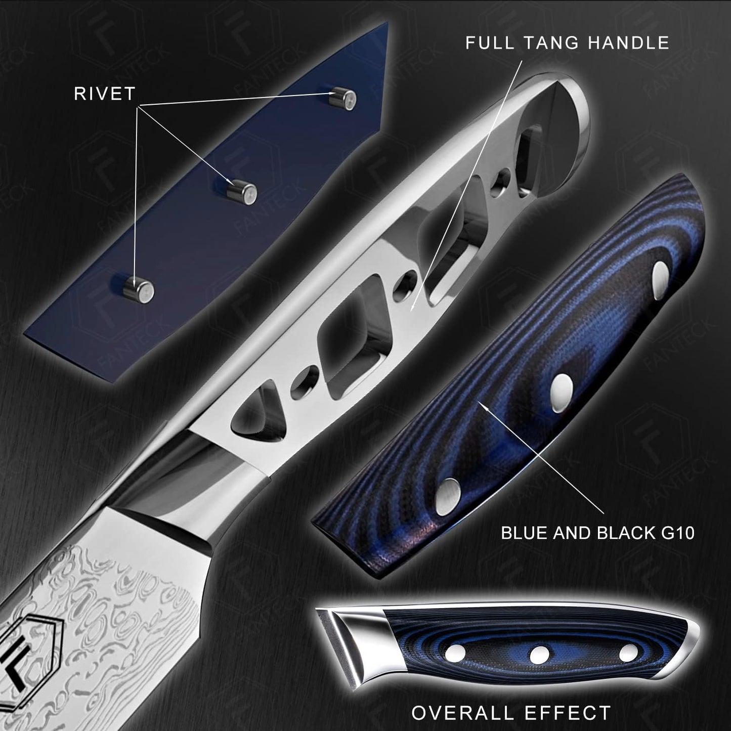 FANTECK 6 Inch Boning Fillet Knife,Damascus Japanese 67 Layer Professional Sharp Curved Flexible Blade Kitchen Chef Knives with Sheath for Fish Poultry Chicken Meat Cutting,G10 Handle