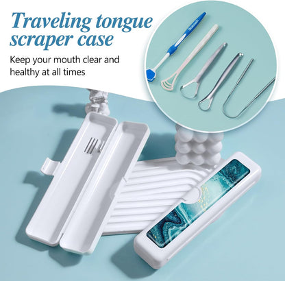 Toothbrush Travel Case - Colorful Pattern, Holder and Covers for Toothbrushes, Includes Tongue Scraper Case