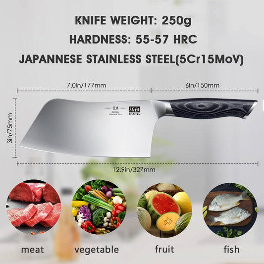 SHAN ZU 8 inch Japanese Chef Knife, Chefs Knife Kitchen Knives, Japanese Super Steel Sharp Chef's Knives with K133 Ergonomic Handle, Black Tortoise Genbu Series