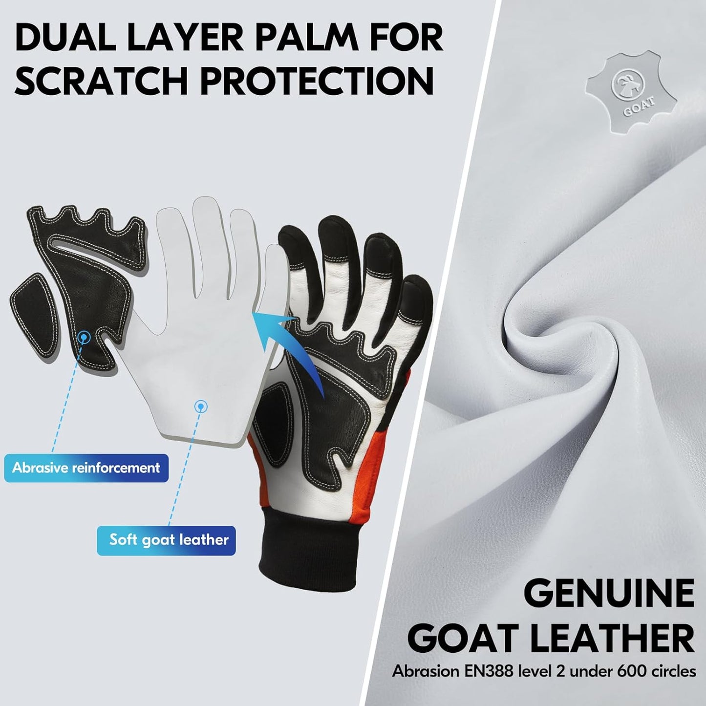 Vgo... 1Pair Chainsaw Gloves, 12-Layer Chainsaw Protection on Left Hand Back,Goat leather Work Gloves, Mechanic Gloves