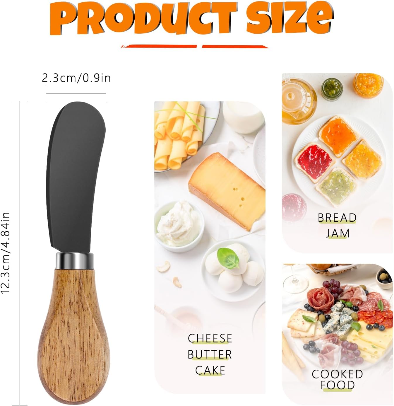 Butter Knife Spreader, Cheese Spreader Knives Set of 4, Stainless Steel Butter Knives with Acacia Wood Handle, Small Cheese Knives for Cold Butter, Soft Cheese Spreader, Jam, Charcuterie, Pastry