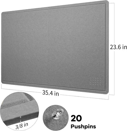 Lightomorrow Bulletin Board, 36 x 24 inches Felt Board - Decorative Pin Board, Cork Board Alternative for Wall, 3' x 2' Foldable Self-Adhesive Vision Board Prayer Board with 20 Pushpins - Black