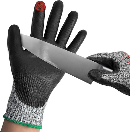 ANSI A9 Cut Resistant Gloves,Cut Resistant Work Gloves,Cut Proof Gloves Nitrile Coated For Metal Fabrication,Woodworking, Construction,Touch Screen,Large