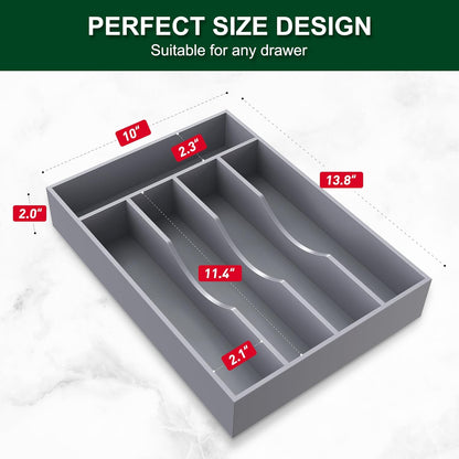 Bellsal Natural Utensil Organizer 12.5 Inch Silverware Organizer for Drawer Utensil Holder Cutlery Organizer Kitchen Drawer Organizer 7 Compartment Small Narrow Bamboo