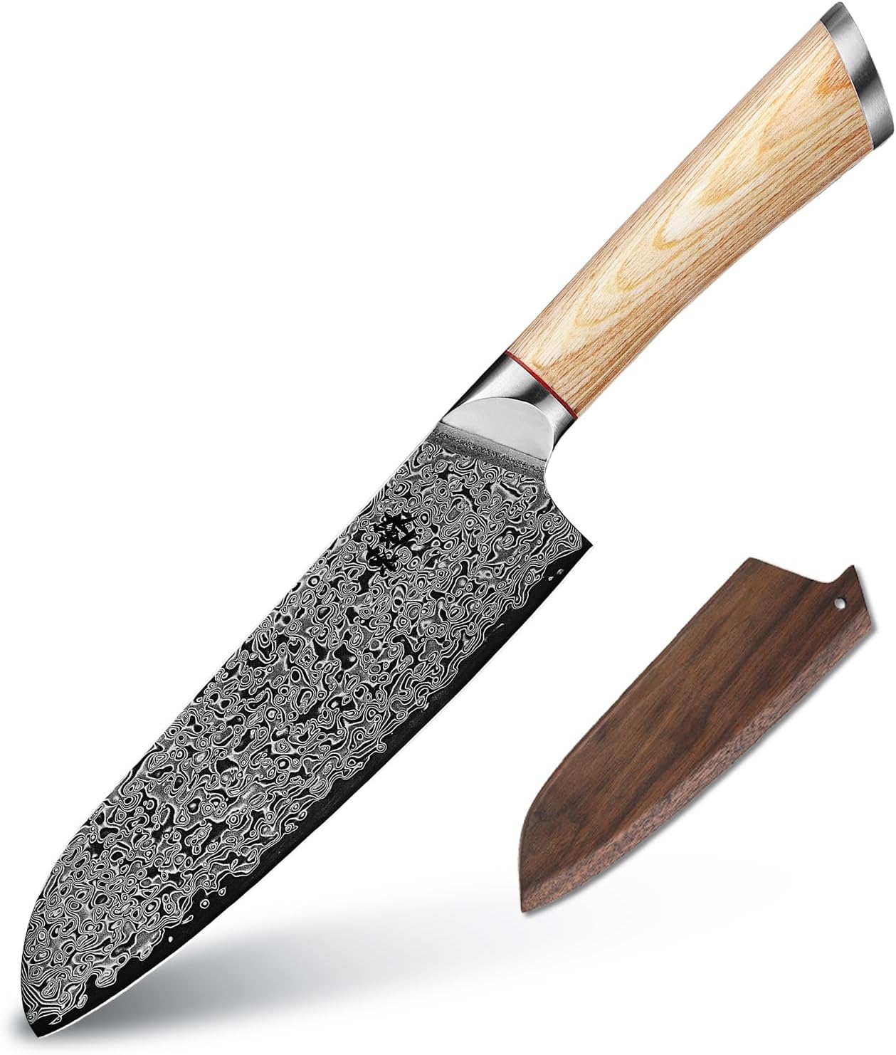 DONGSUN 8 Inch Damascus Chef Knife with North American Black Walnut Sheath, 67-Layer VG10 Forged Steel Japanese Gyuto, Professional Durable Sharpness