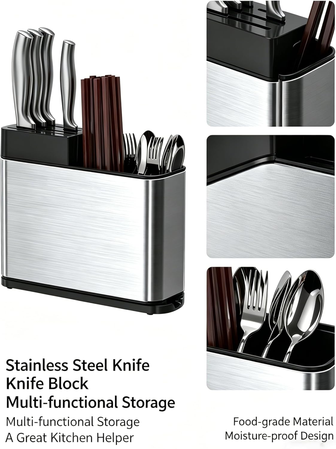 Universal Knife Block, Stainless Steel Universal Knife Holder Block Without Knives, Modern Kitchen Knife Storage Organizer for Countertop