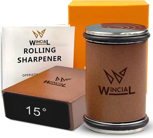 Rolling Knife Sharpener | Professional 15° Angle Manual Knife Sharpener For Japanese & Precision Blades with Magnetic Base & Non-Slip Grip