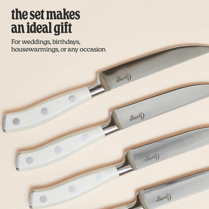 Cut to the Point Steak Knife Set – 4-Piece Forged Stainless Steel Knives for Meat & Dining – Sharp Kitchen Knife Set with Ergonomic Handles – Modern Dinner Knives by Chrissy Teigen