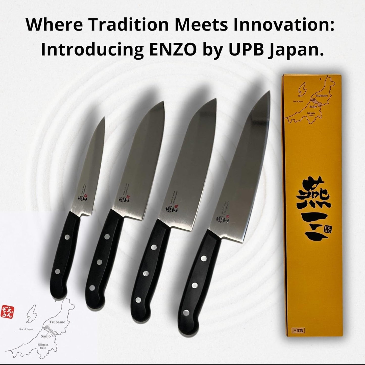 Japanese Chef Knife, 7 inch Gyuto by Enzo, Hand Forged, Tsubame Sanjyo Stainless Steel, Light Weight, Wear/Corrosion Resistance, 11.8 inch Total Length