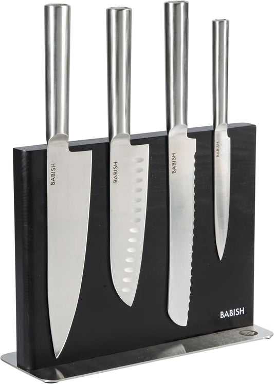 Babish 5-Piece Magnetic Forged Kitchen Knife Block Set – 1.4116 German Steel Cutlery with Magnetic Knife Holder – Professional Chef Knife Set
