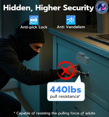 Anweller Smart Cabinet Lock, Hidden No Drill Adhesive Baby Proofing Child Proof Drawer Locks, Keyless RFID Bluetooth Cabinet Locks for Adults File Kitchen Cupboard Closet Liquor - Black