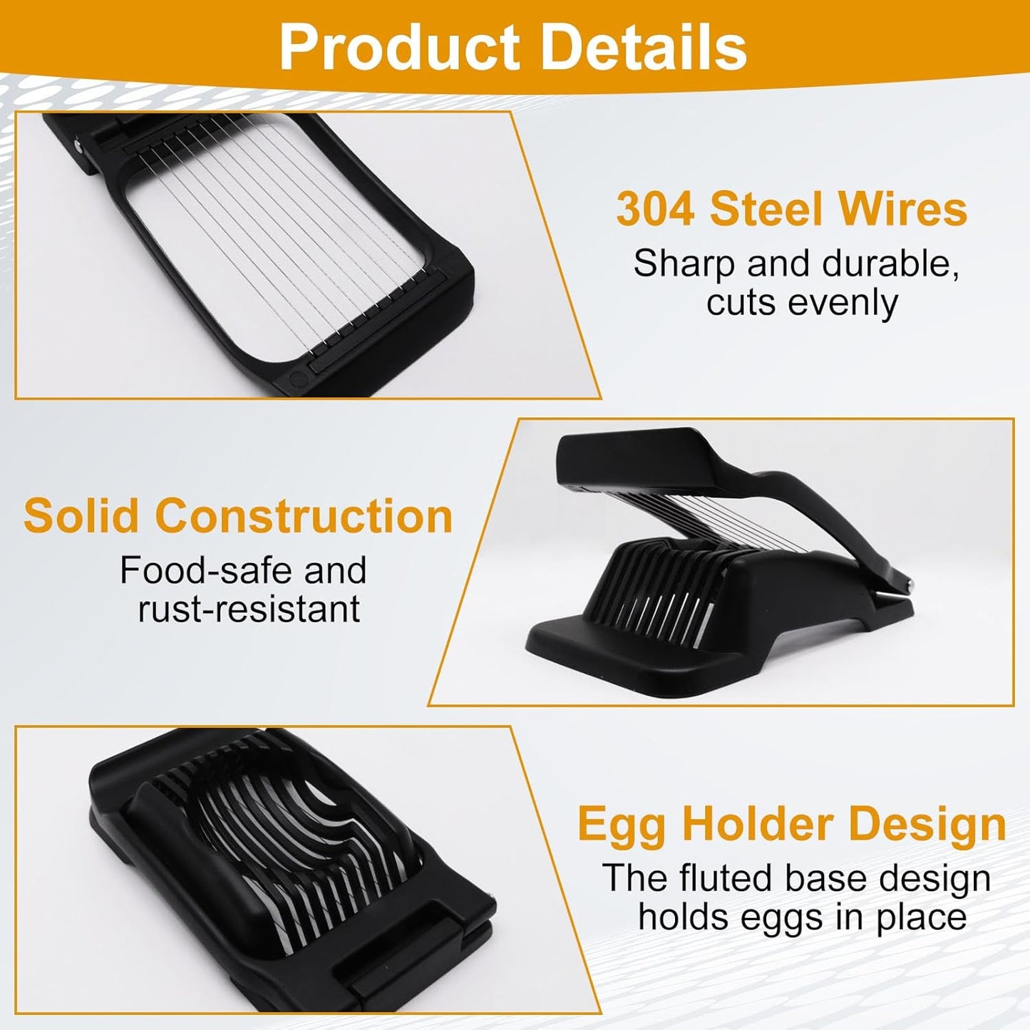 Egg Slicer for Hard Boiled Eggs, Food Slicer with 14 Stainless Steel Wires, Heavy Duty Hard Boiled Egg Cutter, Spam Slicer for Soft Fruit Strawberry Luncheon Meat Home Use (1Pcs, White)