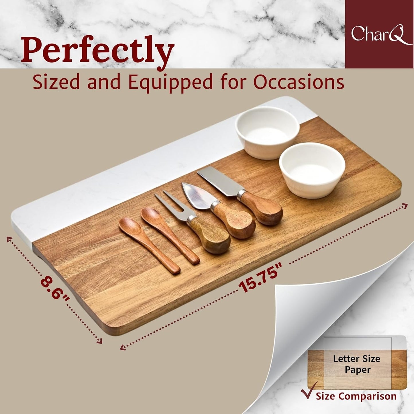 Charcuterie Board Set - Marble & Acacia Wood Cheese Board and Serving Board Platter, Charcuterie Boards Gift Set for Hosting, Wedding and Housewarming, Bridal Shower Marble Serving Tray