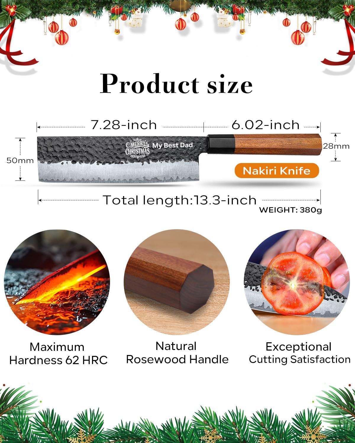 FAMCüTE Japanese Knife Block Set, Hand Forged 5-Layer 9CR18MOV Clad Steel Ultra Sharp Kitchen Knives with Wooden Storage & Rosewood Handle, Includes Chef, Santoku, Nakiri, Fruit Knife for Home Mom/Dad