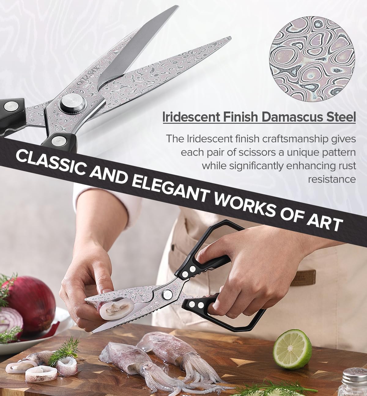 XINZUO Sandvik 14C28N Stainless Steel Multi-Purpose Kitchen Shear,Heavy Duty Kitchen Food Scissors For (Meat/Herbs/Poultry),With Silver Aluminum Alloy Handle