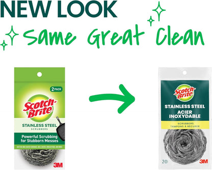 Scotch-Brite Stainless Steel Scrubbers, Scouring Pads for Cleaning Tough Baked-On Messes, Metal Scrubbers for Cleaning Dishes, 3 Scrub Pads