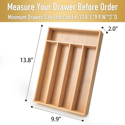 Silverware Organizer Bamboo Kitchen Drawer Organizer Utensil Organizer Silverware Holder Cutlery Organizer in drawer Flatware Organizer Tray (Black 5 Slots)