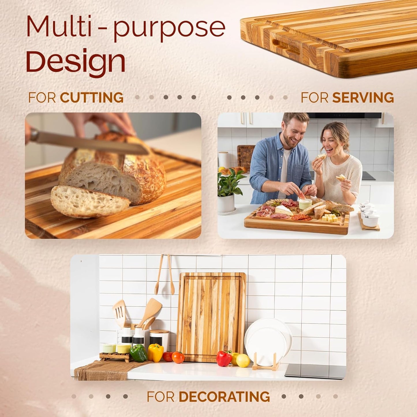 Yes4All Durable Acacia Cutting Boards for Kitchen, [17''Lx13''Wx1.5” Thick] Medium Edge Grain Cutting Board, Pre Oiled Wood Cutting Boards, Thick Chopping Board w/Juice Grooves and Easy Grip Handle