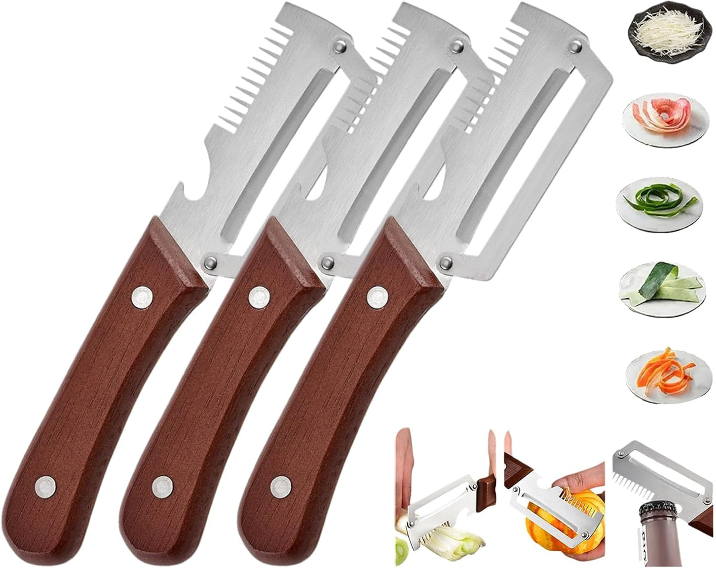 2-in-1 Serrated Peeling Knife Premium Vegetable Peeler, Multi-functional Stainless Steel Vegetable Peeler for Kitchen, 3-1 Blade Kitchen Tool for Peeling Fruits and Shredding Scallions (2 Pcs)