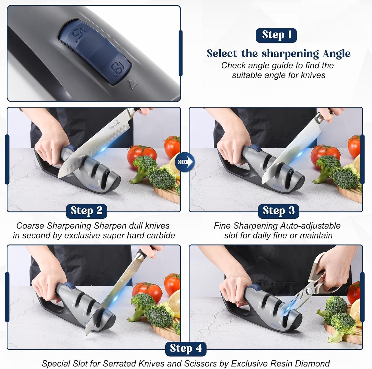 5-Angle Adjustable Knife Sharpener,Handheld Pocket Knife Sharpener, Suitable for all knives including kitchen knives, scissors, outdoor knives.