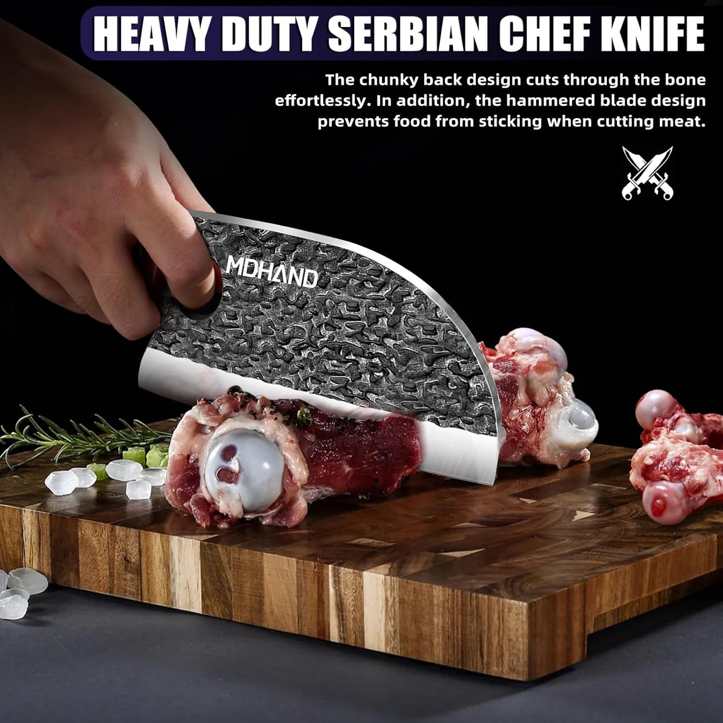 MDHAND Butcher Knife Set, 12PCS Hand Forged Serbian Chef Knife Set with Bag, High Carbon Steel Full Tang Kitchen Knives Set, Meat Cleaver & Boning Knife for Brisket Trimming BBQ Camping, Gift for Men