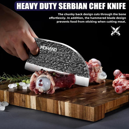 MDHAND Butcher Knife Set, 12PCS Hand Forged Serbian Chef Knife Set with Bag, High Carbon Steel Full Tang Kitchen Knives Set, Meat Cleaver & Boning Knife for Brisket Trimming BBQ Camping, Gift for Men