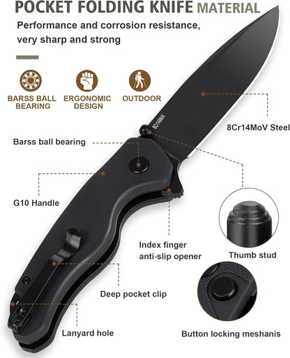 Pocket Folding Knife(EDC)- With 2.99” 8Cr14MoV Steel Blade and G10 Handle,- Lightweight Folding knives with Clip for Camping, Hiking, Hunting Survival Multi-Knife (Green)