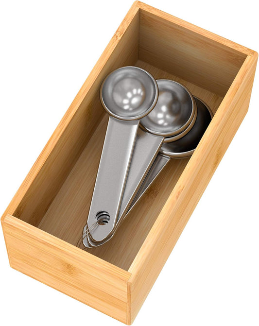 Bamboo Kitchen Drawer Organizer, Wooden Storage Box for Utensil Organizer Silverware Tray Cutlery Holder Flatware Containers - Multi-Use Deep Drawer Dividers Organizer for Bathroom, Jewelry, 9"3"2.5"
