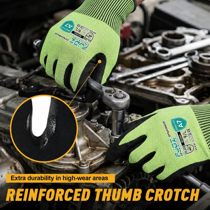 A7 Cut Resistant Work Gloves, 3 Pairs Nitrile Coated Cutting Glove for Woodworking,Construction,Fishing,Metalwork