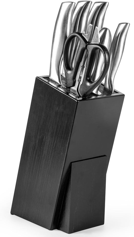 Black Natural Bamboo Universal Knife Block with Removable Bristle Insert – Slotless Kitchen Knife Holder for Countertop – Fits Chef, Bread, Paring & Utility Knives